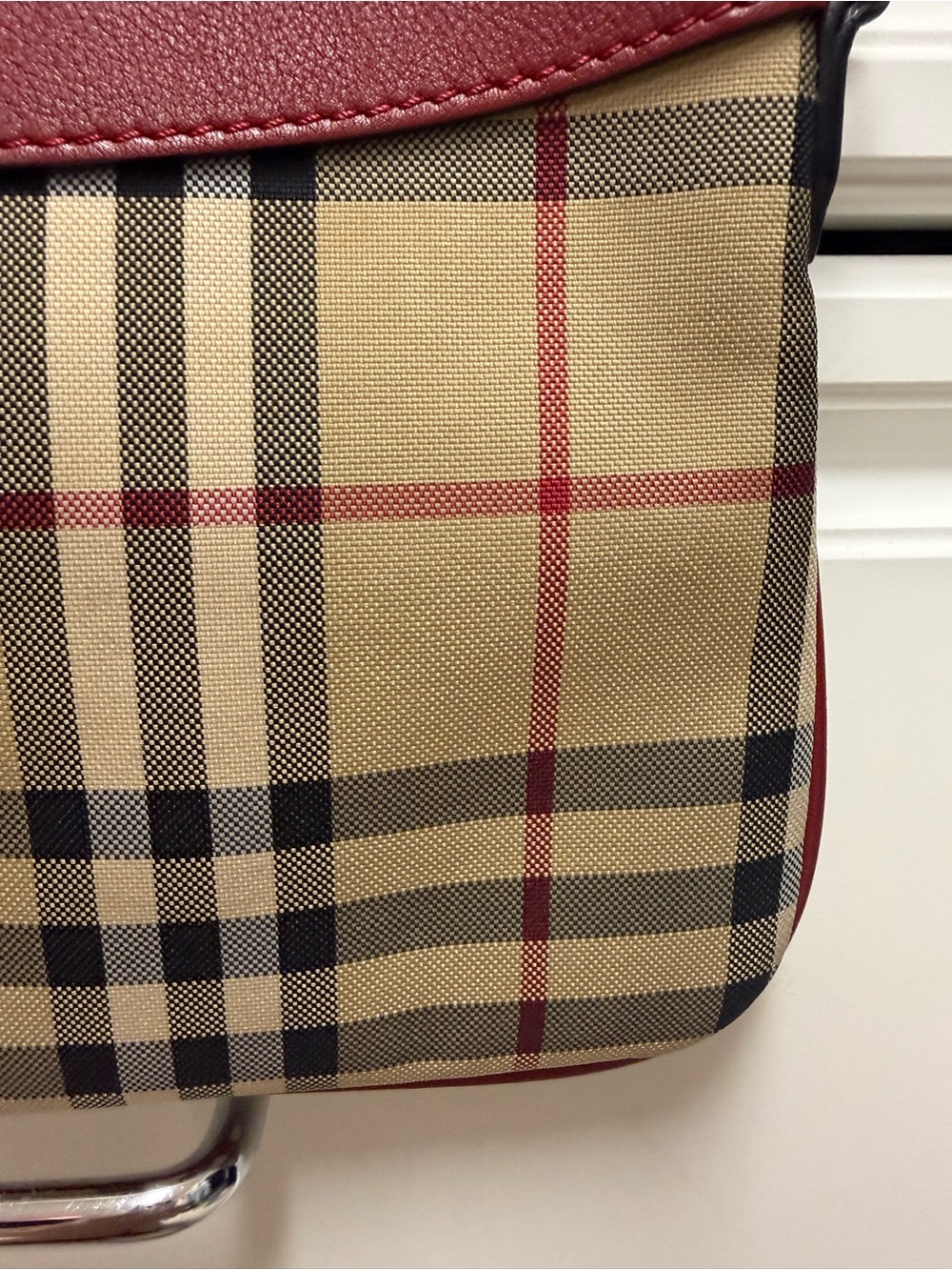 Burberry Beige Check Crossbody with Red Trim - Picture 5 of 16